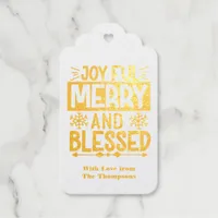 Joyful Merry & Blessed Gold Foil Tartan Christmas Foil Gift Tags