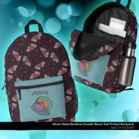 Music Heart Rainbow Doodle Name Teal Printed Backpack