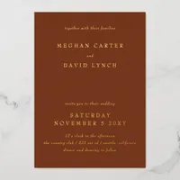 Elegant Terracotta Gold Wedding  Foil Invitation