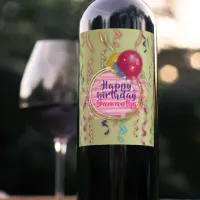 Trendy Stylish Balloons Streamers Birthday Party Wine Label