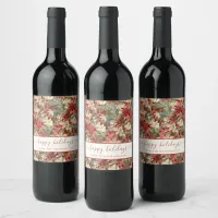 Elegant Happy Holidays Poinsettia Christmas Wine Label