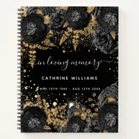 Guest book memorial black gold floral funeral