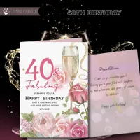 40 and Fabulous Floral Champagne Birthday  Card