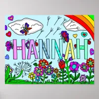 Whimsical Flowers and Girl's Name Hannah Wall Art