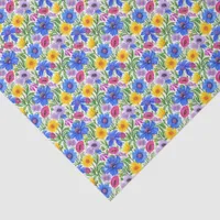 Vivid Blue Yellow Red Purple Flowers Pattern Tissue Paper