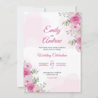Blush Pink Rose Elegant Floral Watercolor Wedding Invitation