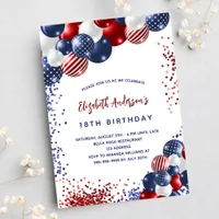 Patriotic red blue white balloons birthday luxury invitation