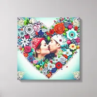 Personalized Floral Heart Frame Romantic Gift Canvas Print