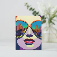 Abstract Woman in Sunglasses with City Reflection  Postcard