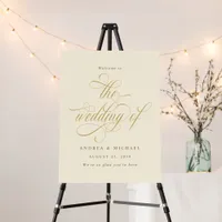 Elegant Gold Cream Script Wedding Welcome Sign