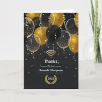 Black and Gold Balloon Virtual Graduation Photo Thank You Card