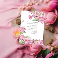 Watercolor Lotus Flower Indian Wedding Invitation