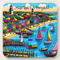 Martha's Vineyard | Colorful Abstract Art Beverage Coaster