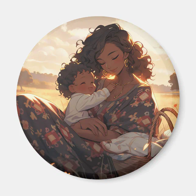 Anime mother in a morning meadow magnet