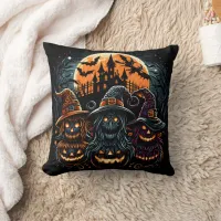 Festive Halloween pumpkins glowing under moonlight Throw Pillow