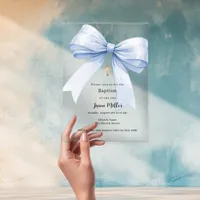 Blue bow cream boy Baptism clear Acrylic Invitations