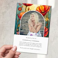 Red Poppies Photo Sympathy Funeral Memorial Thank You Card