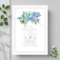 Mint and Blue Watercolor Boho Floral Baby Shower Invitation