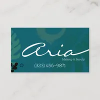 Tropical Teal Calligraphy Makeup Artist  Business Card