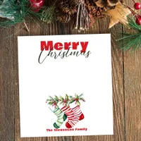 Festive Christmas Striped Stockings with Greenery  Notepad