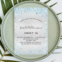 Sweet 16 silver blue glitter elegant party invitation