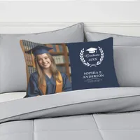 Graduation Photo Modern Elegant Navy Blue Keepsake Lumbar Pillow