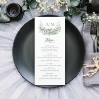 Elegant Monogram Botanical Wreath Wedding Menu