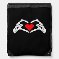 Skeleton Heart And Hands Meme Drawstring Bag