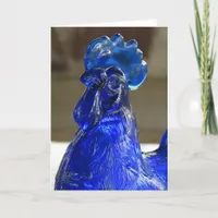 Blue Glass Rooster Card