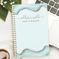 Gold Glitter Blue Marble Agate Personalized  Planner