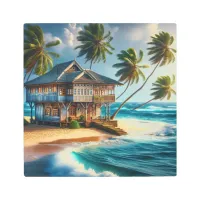 Pretty Log Cabin Beach House   Metal Print