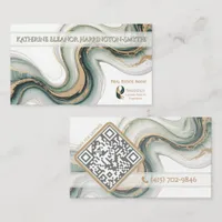 Sleek Sage Gold Marble Modern Realtor Logo QR Code Business Card