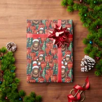 Bigfoot in Santa Hats in the Woods  Christmas Wrapping Paper