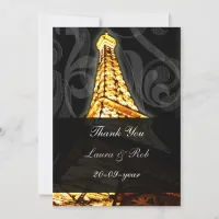 Gold Eiffel tower French Wedding Thank You Invitation