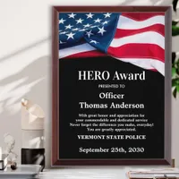 Police HERO Custom Military USA American Flag  Award Plaque