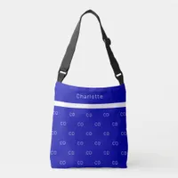 Royal blue white monogram initials pattern name crossbody bag