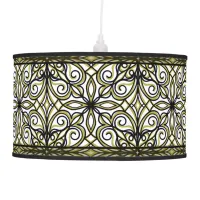 Olive and Black Filigree Patterned Ceiling Lamp