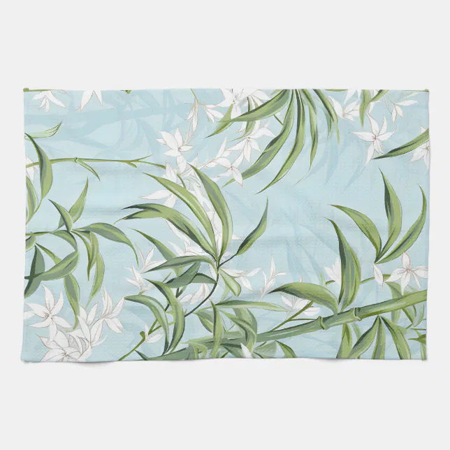 Modern Bamboo Pattern Flower Blue & Green Kitchen Towel