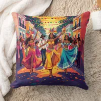 Feliz Carnaval de Rio Colorful Dancers Celebration Throw Pillow