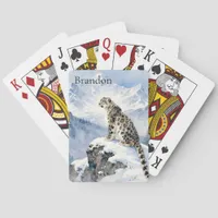 A Snow Leopard on Snowy Peak Personalized Poker Cards