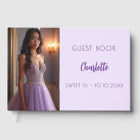 Lavender violet photo Sweet 16 Guest Book