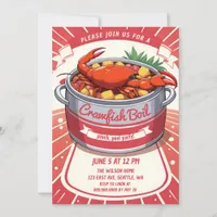 Vintage Retro Summer Seafood Crawfish Boil Party  Invitation