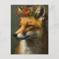 Red Fox in a Floral Crown Postcard