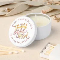 Thankful Grateful Blessed Happy Thanksgiving Name Mini Candle Favors