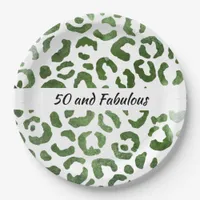 50 and Fabulous Green Cheetah Print Abstract Paper Plates