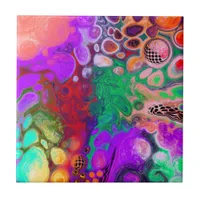 Burst of Colors Digital Fluid Art  Ceramic Tile
