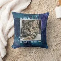 World's Best Cat Mom Paw Prints Pet Photo Space Throw Pillow