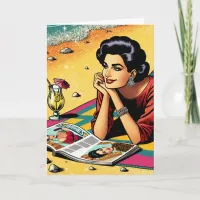 Retro Lady at Beach Daydreaming Birthday Card