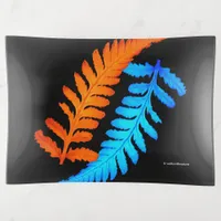 Electric Blue Fiery Orange Japanese Painted Ferns Trinket Tray