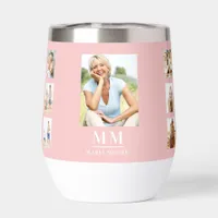 Blush pink photo collage monogram name thermal wine tumbler